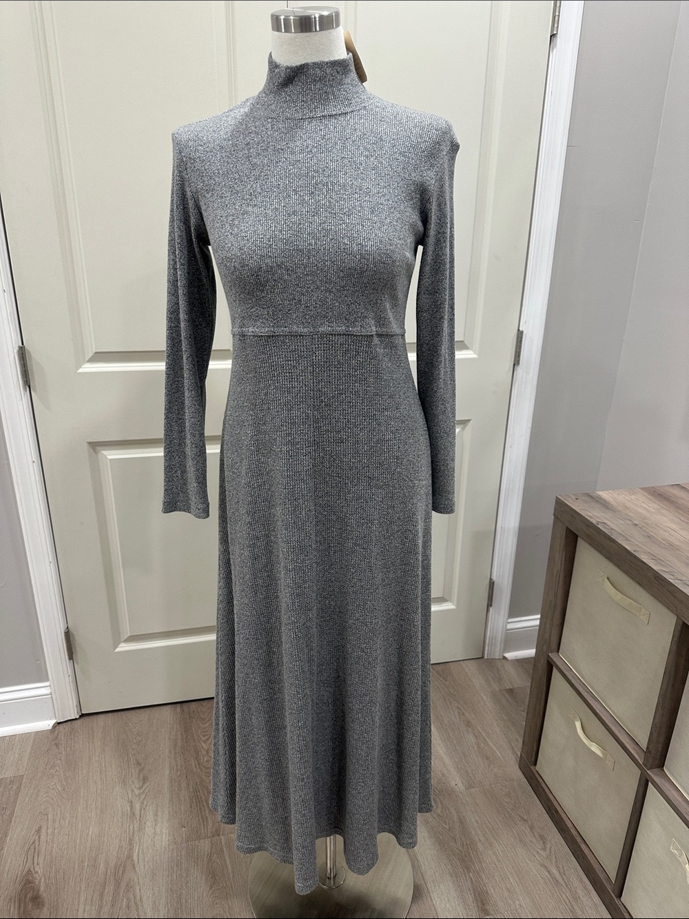 Moda Grey Long-Sleeve Mock Neck Midi Dress